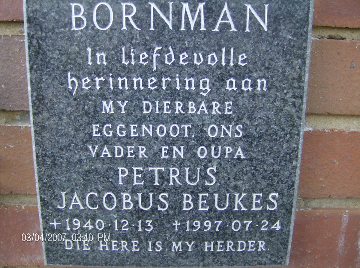 BORNMAN Petrus Jacobus Beukes 1940-1997