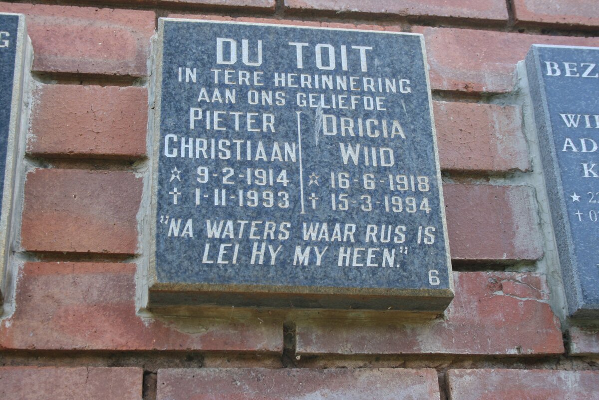 TOIT Pieter Christiaan, du 1914-1993 &amp; Dricia Wiid 1918-1994