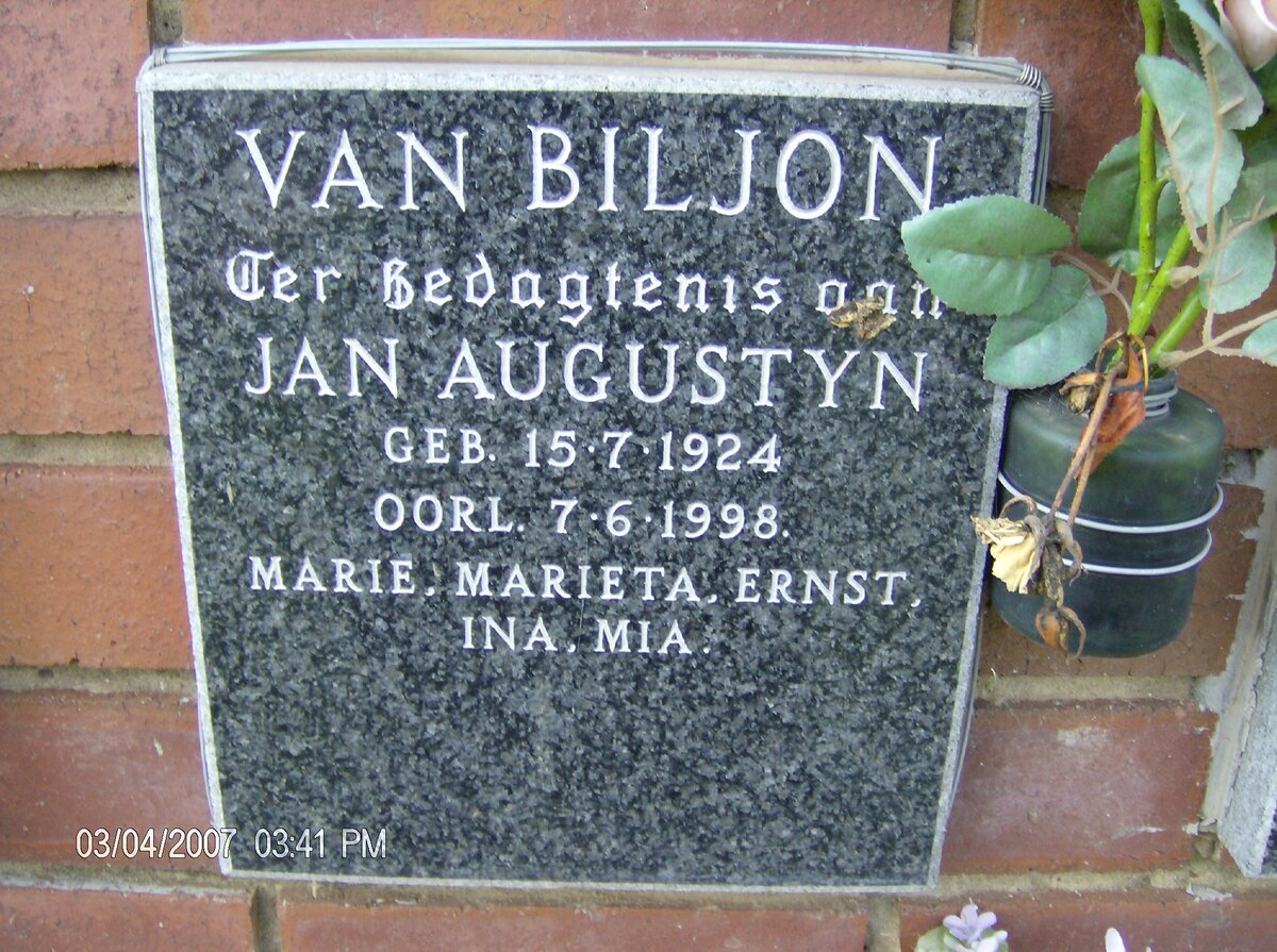 BILJON Jan Augustyn, van 1924-1998