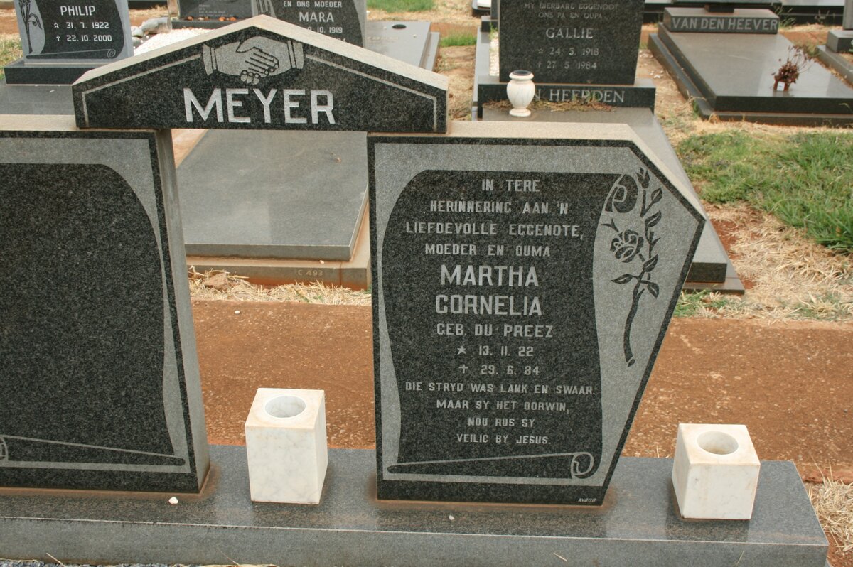 MEYER Martha Cornelia nee DU PREEZ 1922-1984