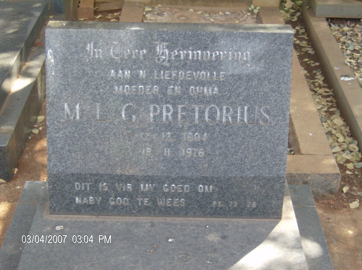PRETORIUS M.L.G. 1904-1976