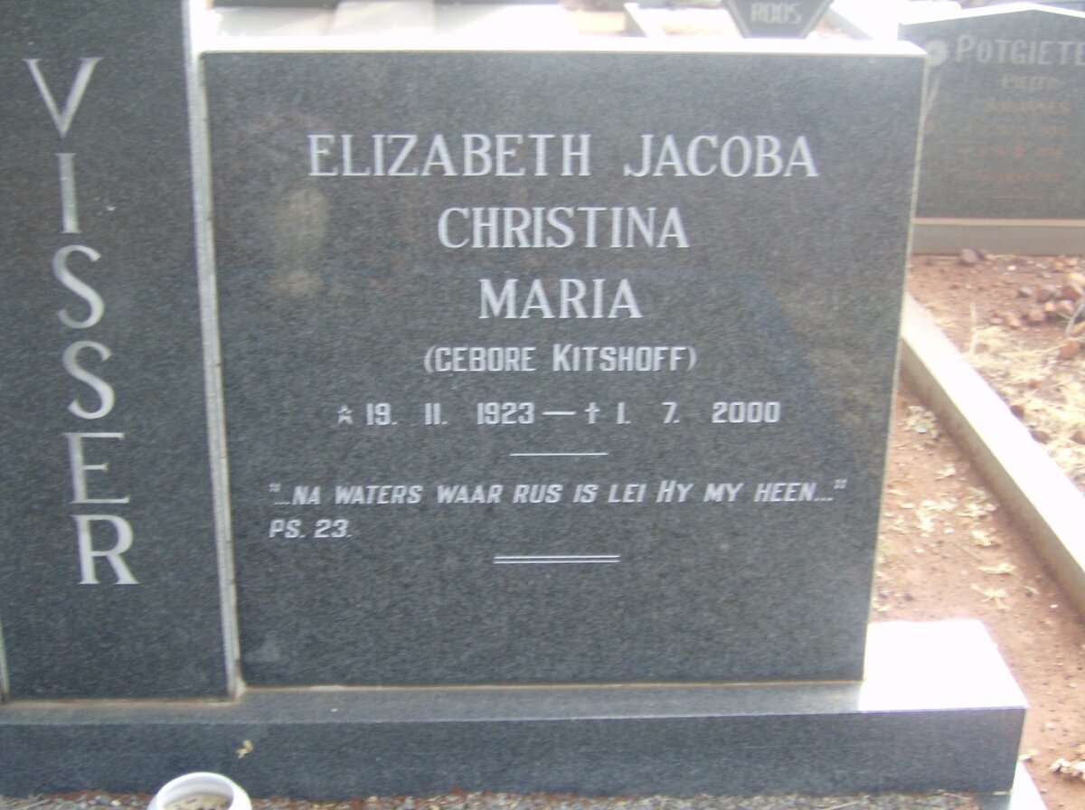 VISSER Elizabeth Jacoba Christina Maria nee KITSHOFF 1923-2000