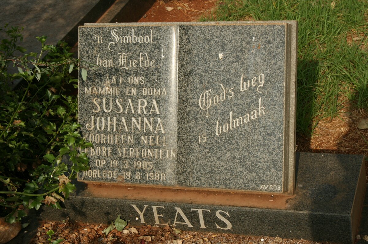 YEATS Susara Johanna formerly NELL nee SERFONTEIN 1905-1988