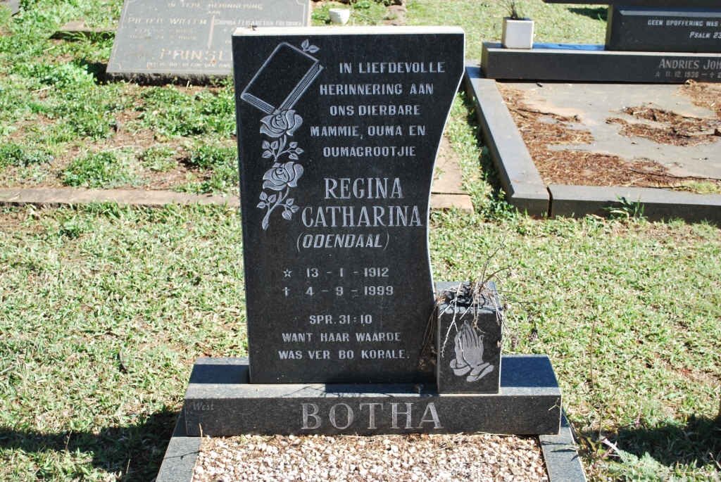 BOTHA Regina Catharina nee ODENDAAL 1912-1999