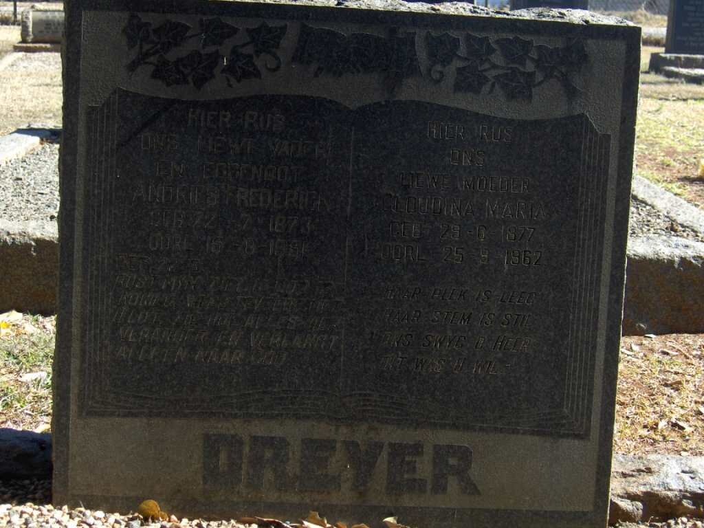 DREYER Andries  Frederick 1873-1951 &amp; Gloudina Maria 1877-1962