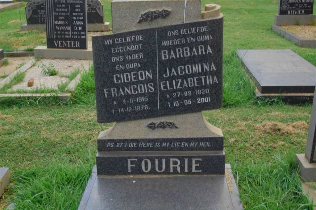 FOURIE Gideon Francois 1915-1978 &amp; Jacomina Elizabetha 1920-2001