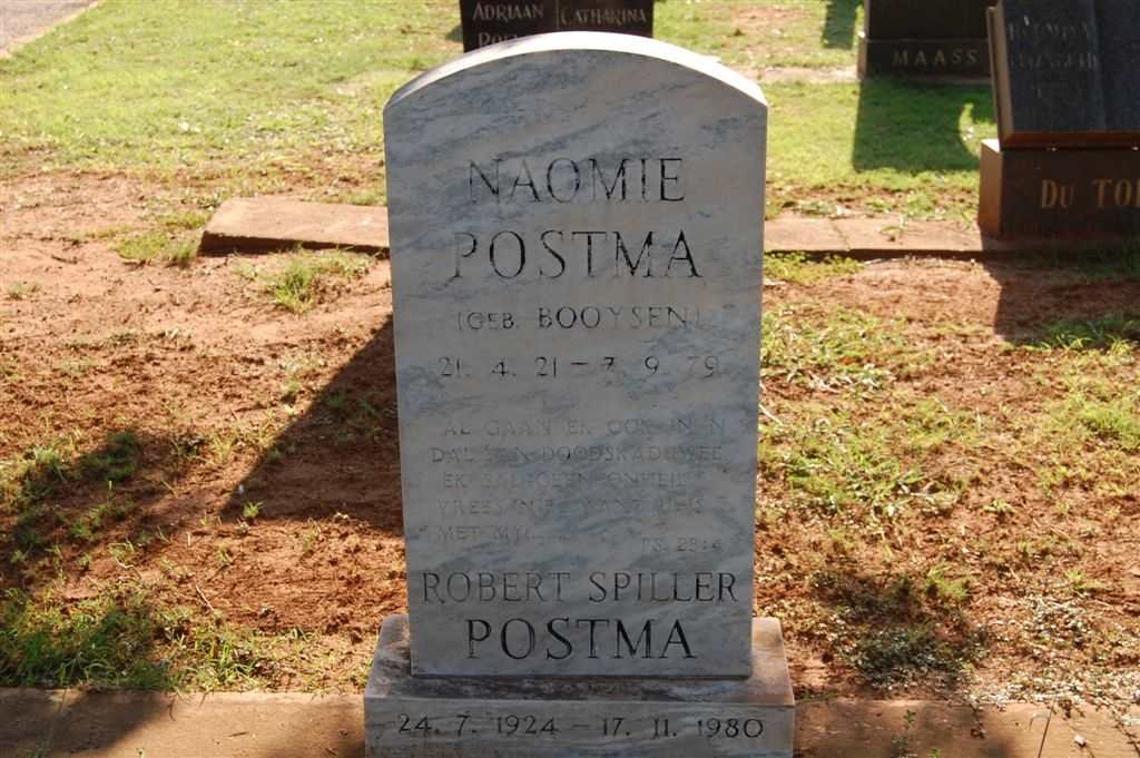 POSTMA  Robert Spiller 1924-1980 &amp; Naomie BOOYSEN 1921-1979