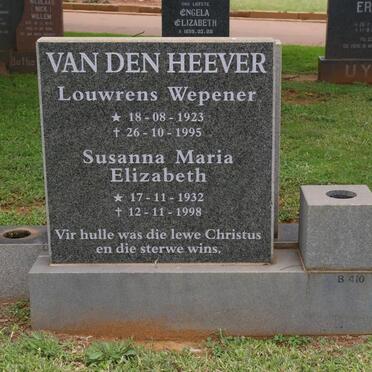 HEEVER Louwrens Wepener, van den 1923-1995 &amp; Susanna Maria Elizabeth 1932-1998