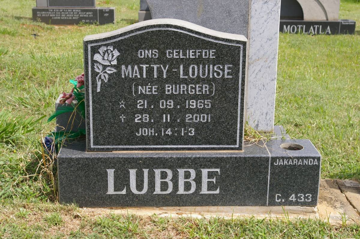 LUBBE Matty-Louise nee BURGER 1965-2001