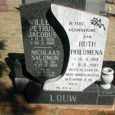 LOUW Willem Petrus Jacobus 1936-1989 :: LOUW Nicolaas Salomon 1911-1990 :: LOUW Ruth Philomena 1919-1987