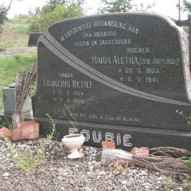 FOURIE Francois Retief 1904-1976 &amp; Maria Aletha HATTINGH 1903-1961