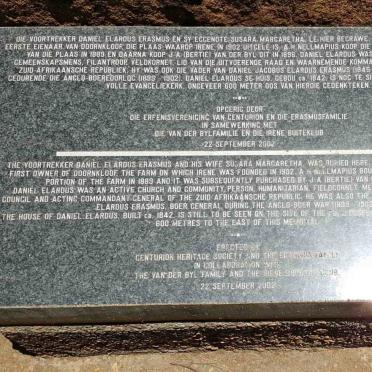 Gauteng, PRETORIA district, Irene, Doornkloof 391_5, Irene Country Club, Erasmus grave and memorial