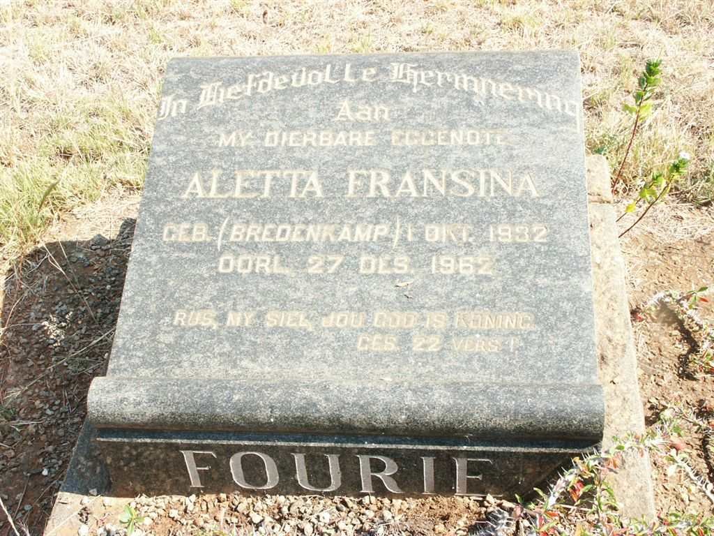 FOURIE Aletta Fransina nee BREDENKAMP 1932-1962