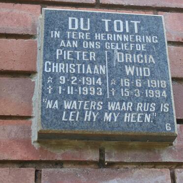 TOIT Pieter Christiaan, du 1914-1993 &amp; Dricia Wiid 1918-1994