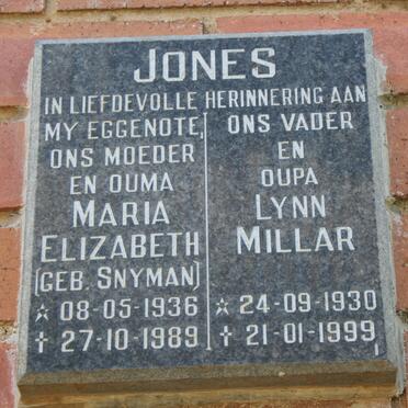 JONES Lynn Millar 1930-1999 &amp; Maria Elizabeth SNYMAN 1936-1989