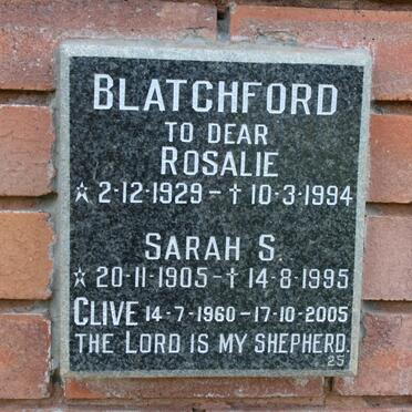 BLATCHFORD Clive 1960-2005 :: BLATCHFORD Rosalie 1929-1994 :: BLATCHFORD Sarah S. 1905-1995