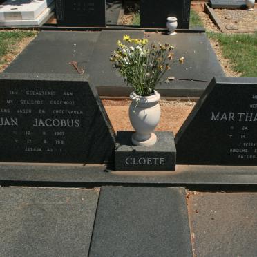 CLOETE Jan Jacobus 1907-1981 &amp; Martha Jacoba 1909-2003