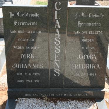 CLAASSENS Dirk Johannes 1926-1992 &amp; Jacoba Fredrika 1928-
