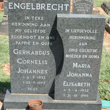 ENGELBRECHT Gerhardus Cornelis Johannes 1932-1993 &amp; Maria Johanna Elizabeth 1932-1999