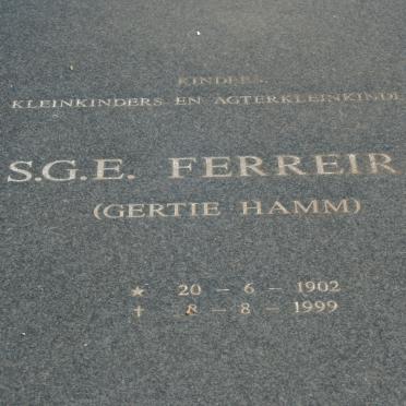 FERREIRA S.G.E. nee HAMM 1902-1999