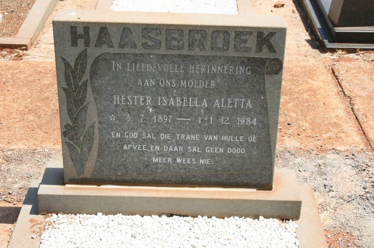 HAASBROEK Hester Isabella Aletta 1897-1984