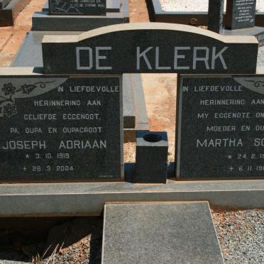 KLERK Joseph Adriaan, de 1919-2004 &amp; Martha Sophia 1920-1980