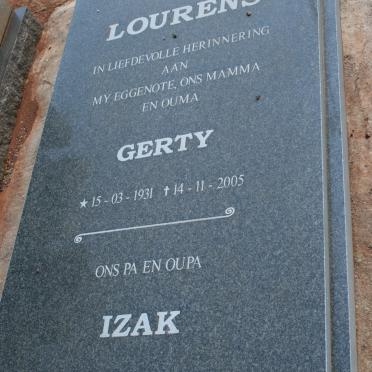 LOURENS Izak 1925- &amp; Gerty 1931-2005