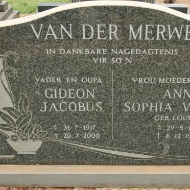 MERWE Gideon Jacobus, van der 1917-2000 &amp; Anna Sophia Viljoen LOUBSER 1915-1987