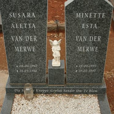 MERWE Susara Aletta, van der 1967-1986 :: VAN DER MERWE Minette Esta 1997-1997