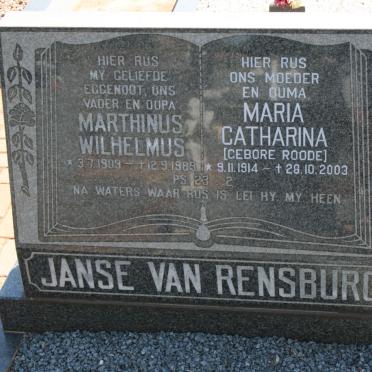 RENSBURG Marthinus Wilhelmus, Jansen van 1909-1989 &amp; Maria Catharina ROODE 1914-2003
