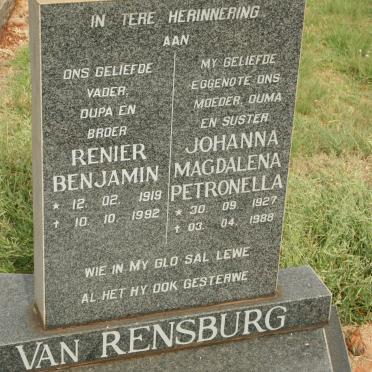 RENSBURG Renier Benjamin, van 1919-1992 &amp; Johanna Magdalena Petronella 1927-1988