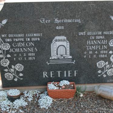 RETIEF Gideon Johannes 1891-1971 &amp; Hannah TAMPLIN 1899-1984