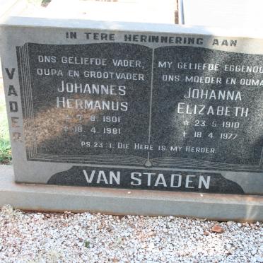 STADEN Johannes Hermanus, van 1901-1981 &amp; Johanna Elizabeth 1910-1977