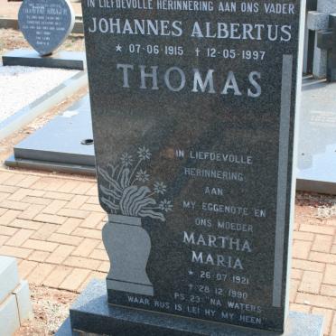 THOMAS Johannes Albertus 1915-1997 &amp; Martha Maria 1921-1990