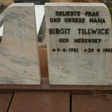 TILLWICK Birgit nee MERENSKY 1951-1983