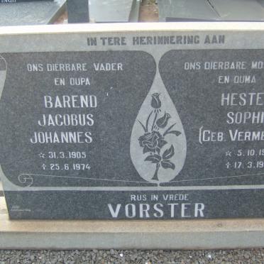 VORSTER Barend Jacobus Johannes 1905-1974 &amp; Hester Sophia VERMEULEN 1911-1974