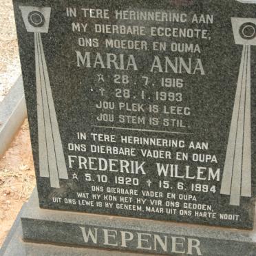 WEPENER Frederik Willem 1920-1994 &amp; Maria Anna 1916-1993