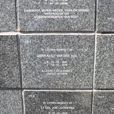 BIJL Dawn Alicy, van der 1921-2018