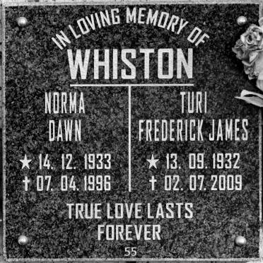 WHISTON Turi Frederick James 1932-2009 &amp; Norma Dawn 1933-1996