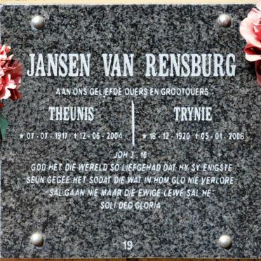 RENSBURG Theunis, Jansen van 1917-2004 &amp; Trynie 1920-2006