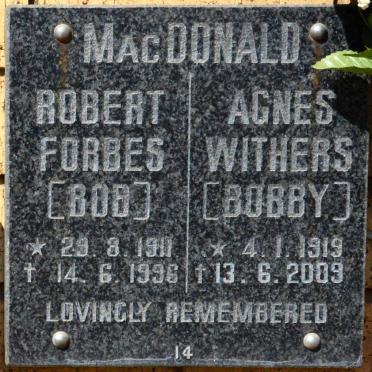 MACDONALD Robert Forbes 1911-1996 &amp; Anges Withers 1919-2009