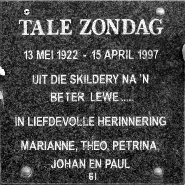 ZONDAG Tale 1922-1997