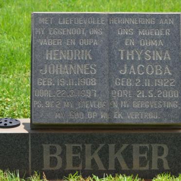 BEKKER Hendrik Johannes 1908-1997 &amp; Thysina Jacoba 1922-2000