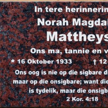 MATTHEYSE Norah Magdalena 1933-2012