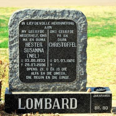 LOMBARD Christoffel 1926- &amp; Hester Susanna NEL 1933-2006