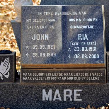 MARE John 1927-1999 &amp; Ria DE BEER 1931-2008