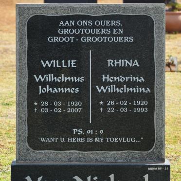 NIEKERK Wilhelmus Johannes, van 1920-2007 &amp; Hendrina Wilhelmina 1920-1993