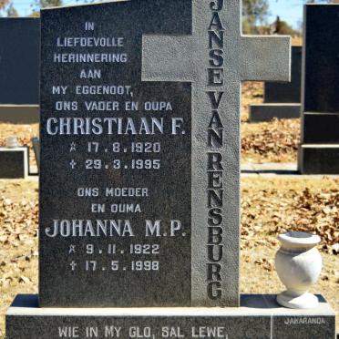 RENSBURG Christiaan F., Janse van 1920-1995 &amp; Johanna M.P. 1922-1998