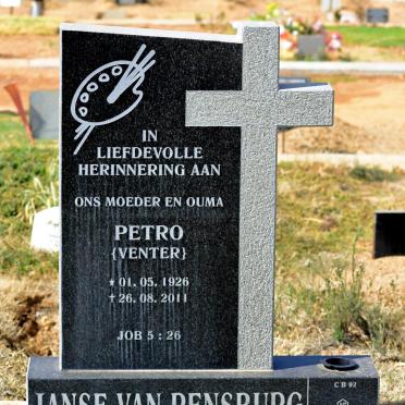 RENSBURG Petro, Janse van nee VENTER 1926-2011