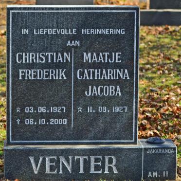 VENTER Christian Frederik 1927-2000 &amp; Maatje Catherina Jacoba 1927-